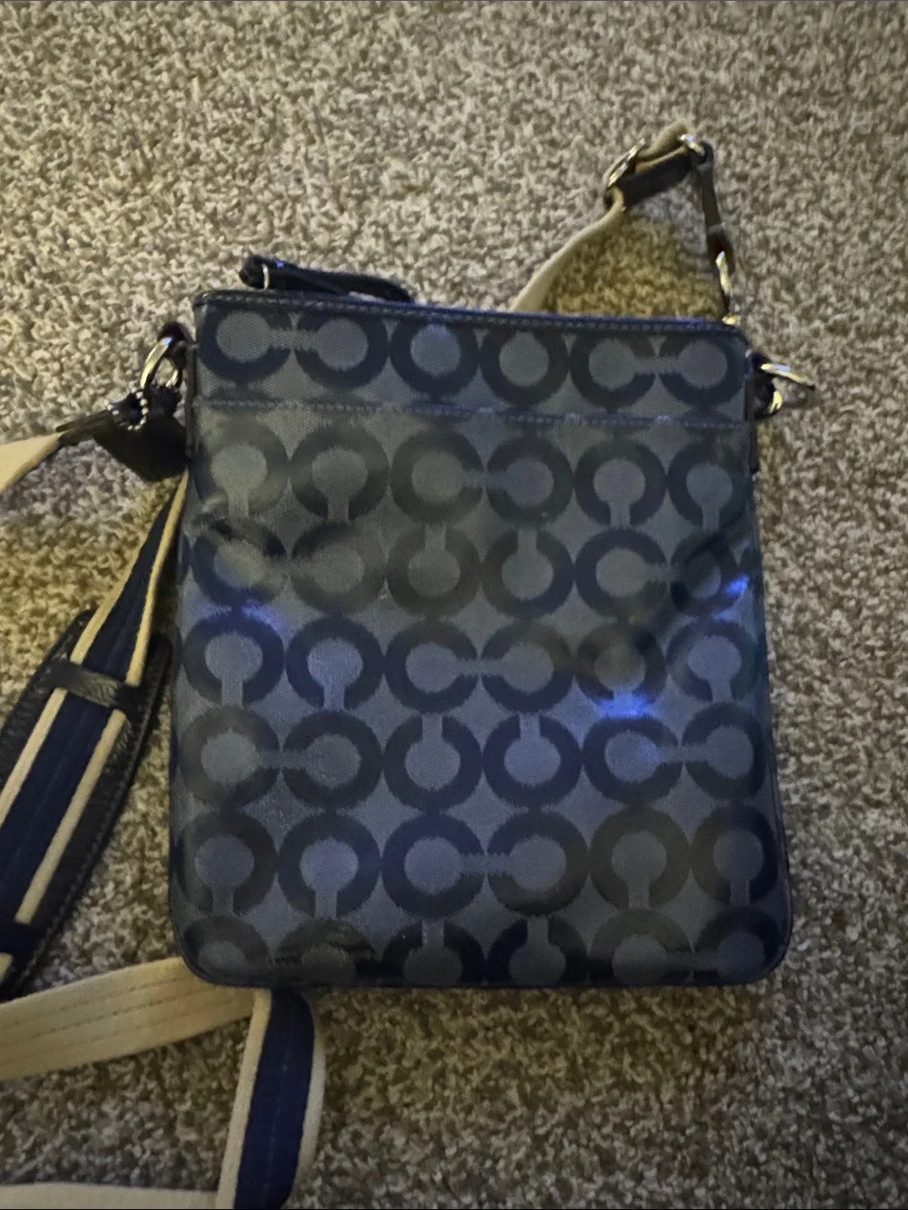 Coach Navy Signature Messenger with Cream and Navy Strap